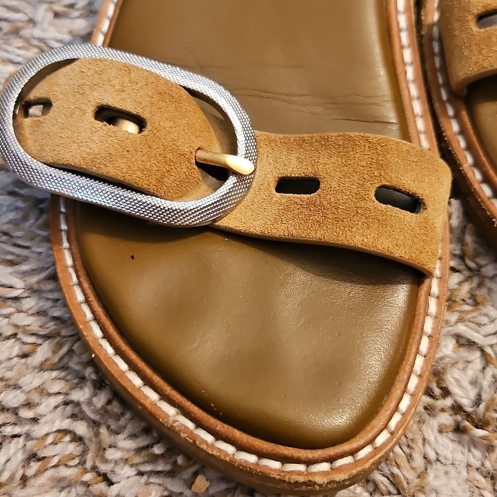 Rag & Bone Ansley Buckle Sandals Suede Leather Flats Tan Size 37 - Picture 4 of 7